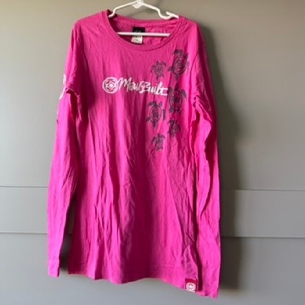 Maui Built Shirt Womens S Pink Sea Turtle Hawaiian Long‎ Sleeve Cotton Surf Tee